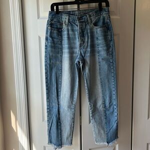 AE Vintage Hi-Rise Color Block Jeans with Fringe